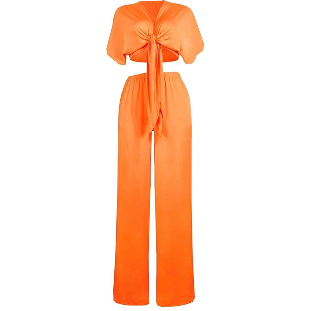Flirty Match Short Sleeve Tie-Front Top And Pants Summer‎ Sexy Outfit Sz L